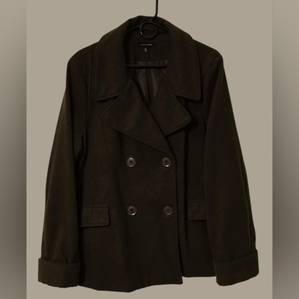 Larry Levine Women's Dark Olive Pea Coat XL‎